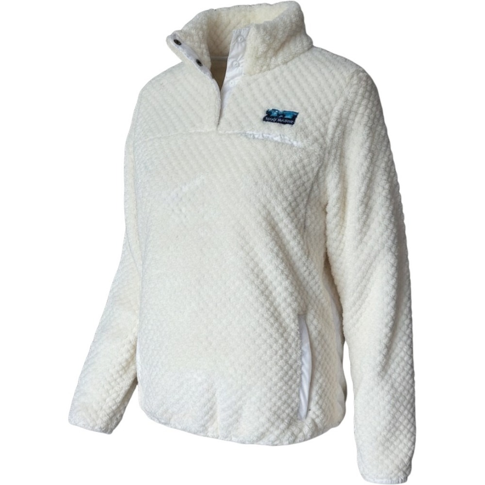 Simply Southern Womens Cream Quilted Fleece Snap Mock Neck Pullover Small